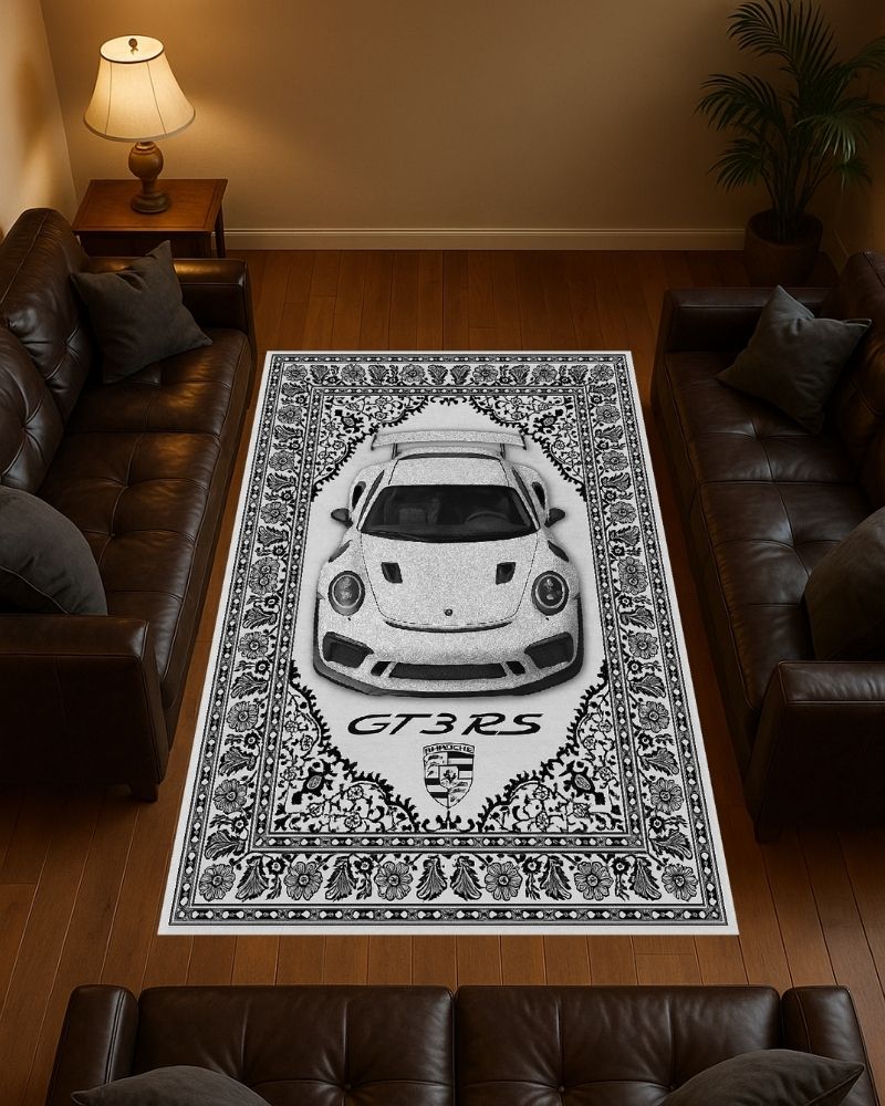 White GT3 RS 3D Motif Halı