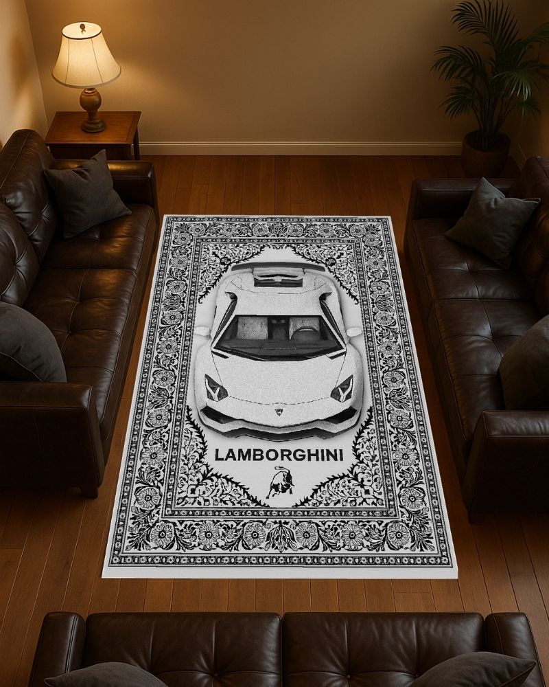 White Lambo Aventador Motif Halı
