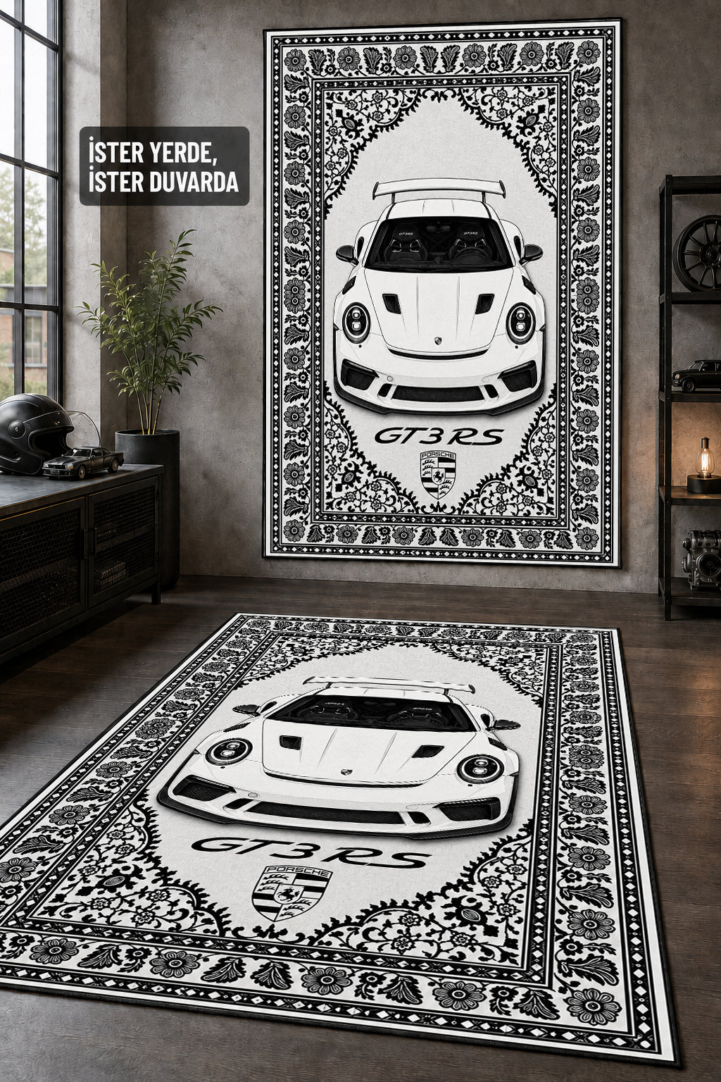 Porsche 911 GT3 RS Motif Dijital Baskı Halı MTF1005