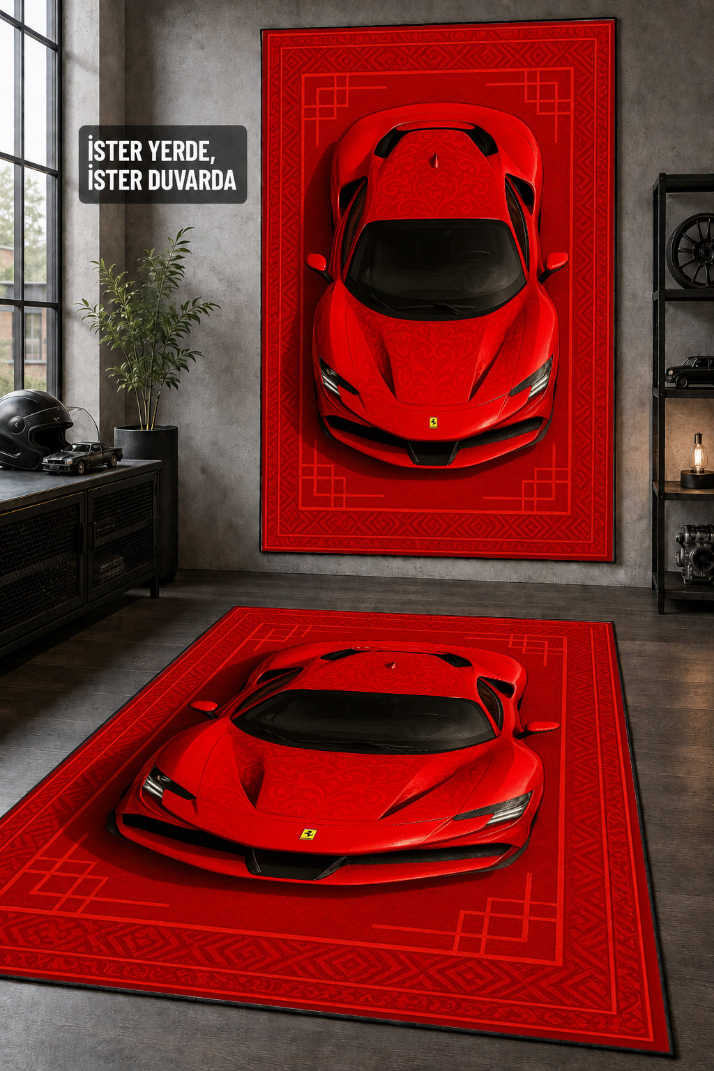 Ferrari SF90 Stradale Motif Dijital Baskı Halı MTF1027