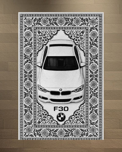 White BMW F30 Motif Halı