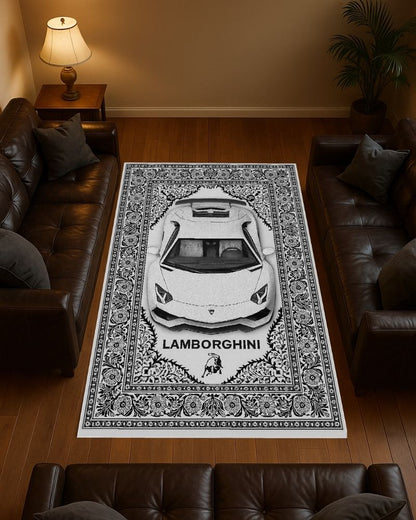 White Lambo Aventador 3D Motif Halı