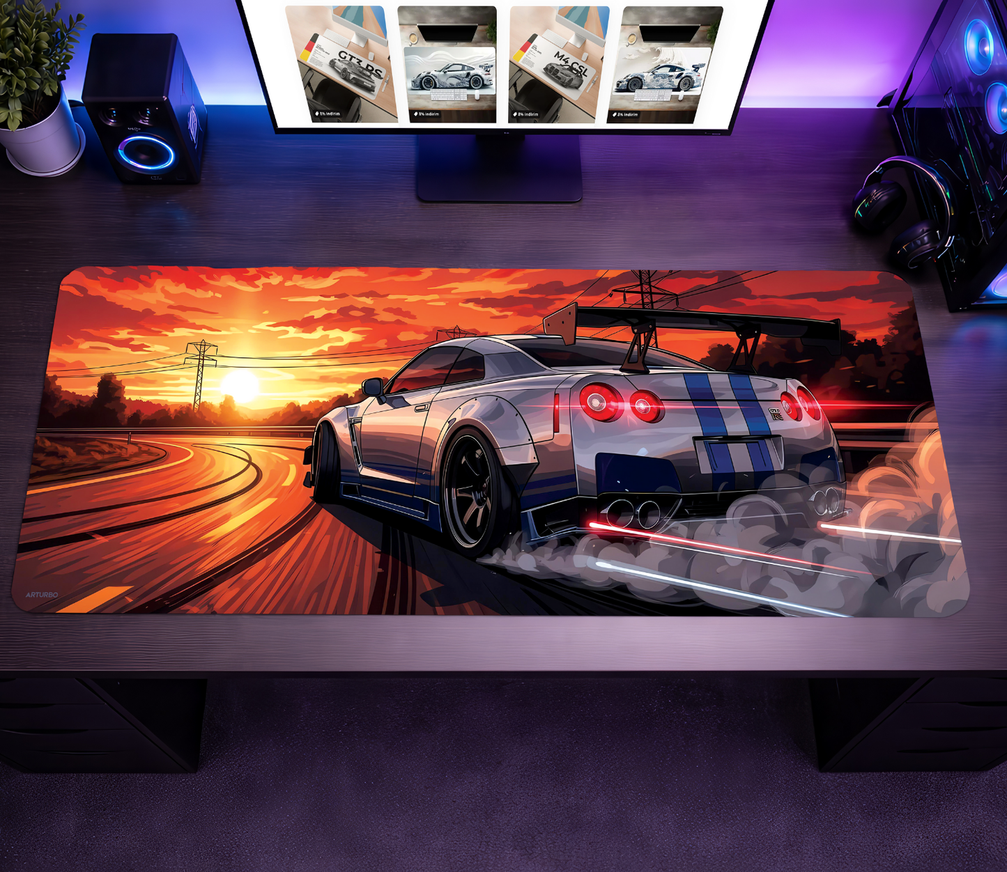 GTR R35 Sunset Drift Premium Mousepad