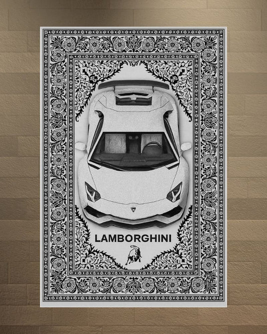 White Lambo Aventador 3D Motif Halı