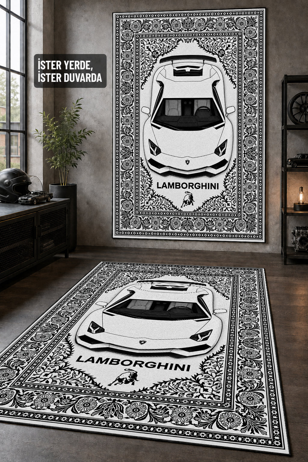 Lamborghini Aventador Motif Dijital Baskı Halı MTF1007