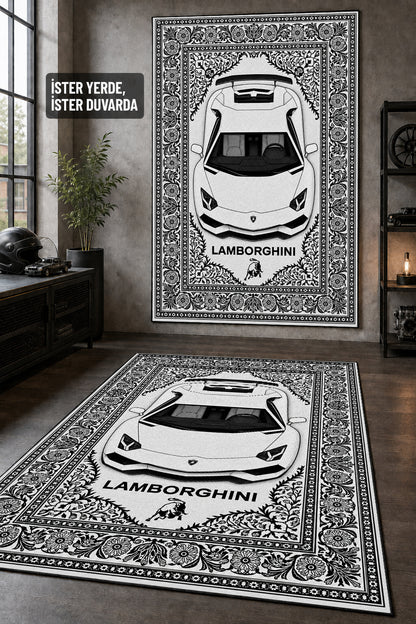 Lamborghini Aventador Motif Dijital Baskı Halı MTF1007