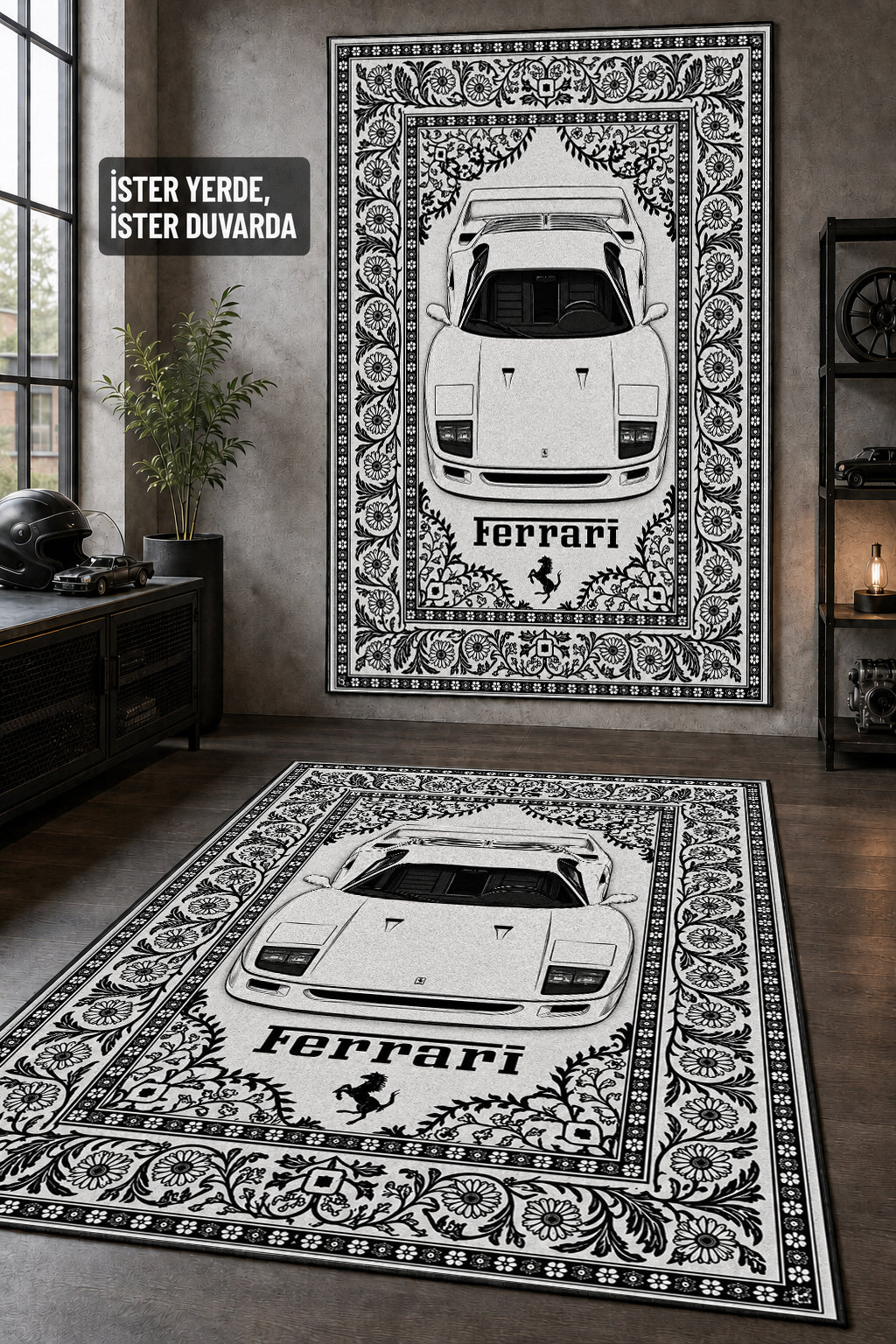 Ferrari F40 Motif Dijital Baskı Halı MTF1002