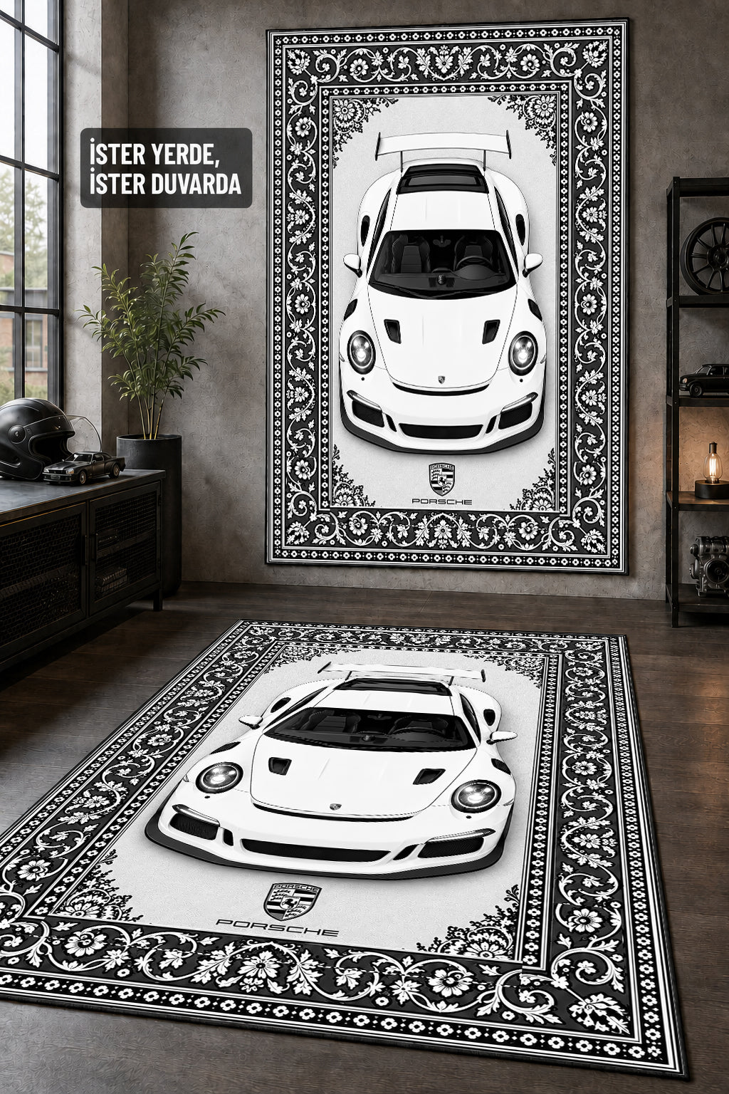 Porsche 911 GT3 RS Motif Dijital Baskı Halı MTF1010