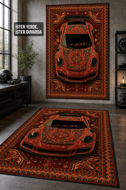Porsche 911 GT3 RS Motif Dijital Baskı Halı MTF1021